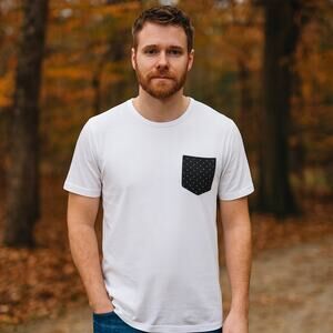 BYLT SZ M Drop Cut Short Sleeve Pocket Lux Tee White Green Polka-Dot Pocket